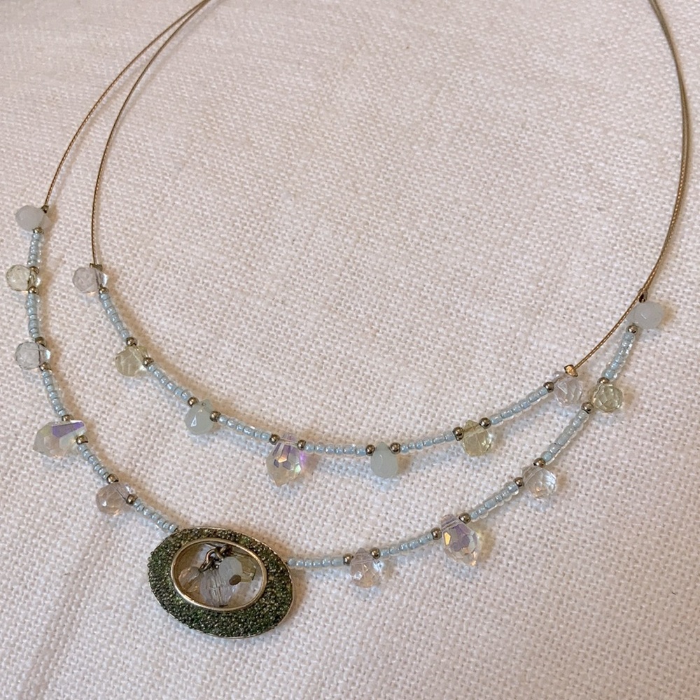 Blue Beaded Necklace w/ Charm